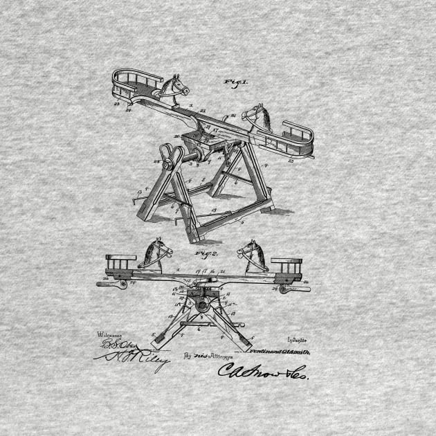 Seesaw and Merry-go-round Vintage Patent Hand Drawing by TheYoungDesigns